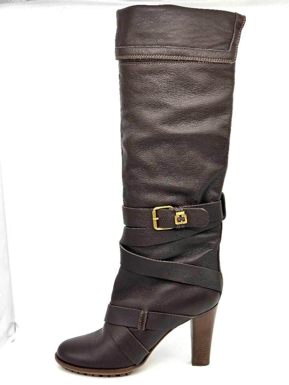 Chloe Prince Paddington Leather Knee High Buckled Belted Boots Heels